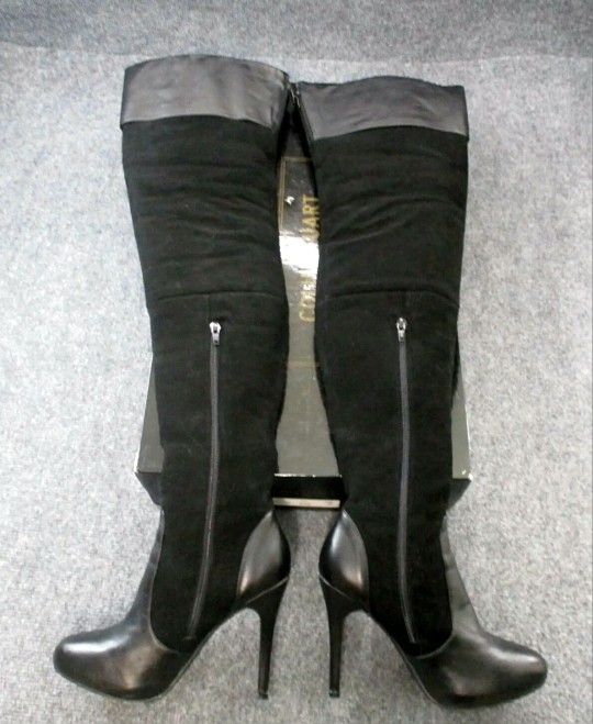 Leather and Suede Thigh High Boot - Size 8