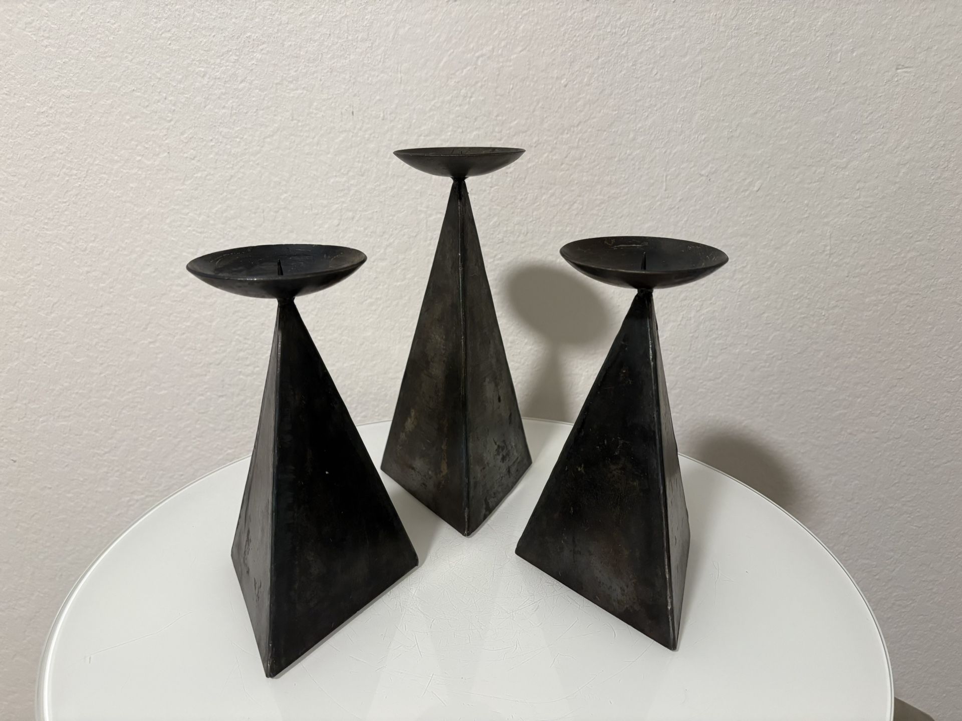 3 Metal Handmade Candle Holders Industrial