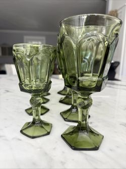Depression Era Green Glasses 4 Cordial, 4 Water