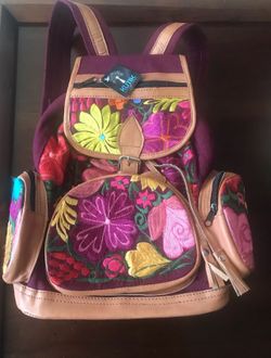 Authentic Embroidered Mexican Leather Backpack Purse