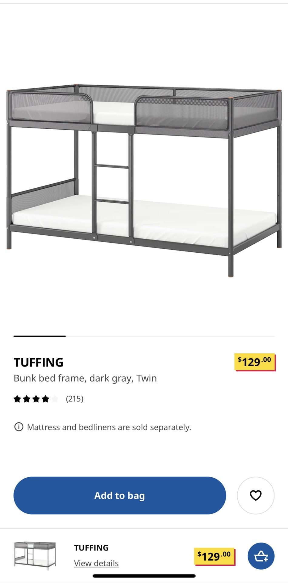 Ikea Bunk bed ($50)