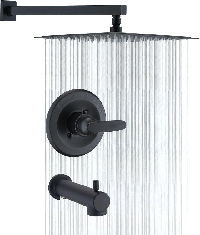 8'' Rain Shower Trim Kit For Delta 13/14 Series – Matte Black, High Pressure Square Head & Handle Set (Valve/Cartridge Not Included, No Tub Spout)