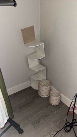 5-Tier White Corner Shelf and 2 Ceramic Rose Planters
