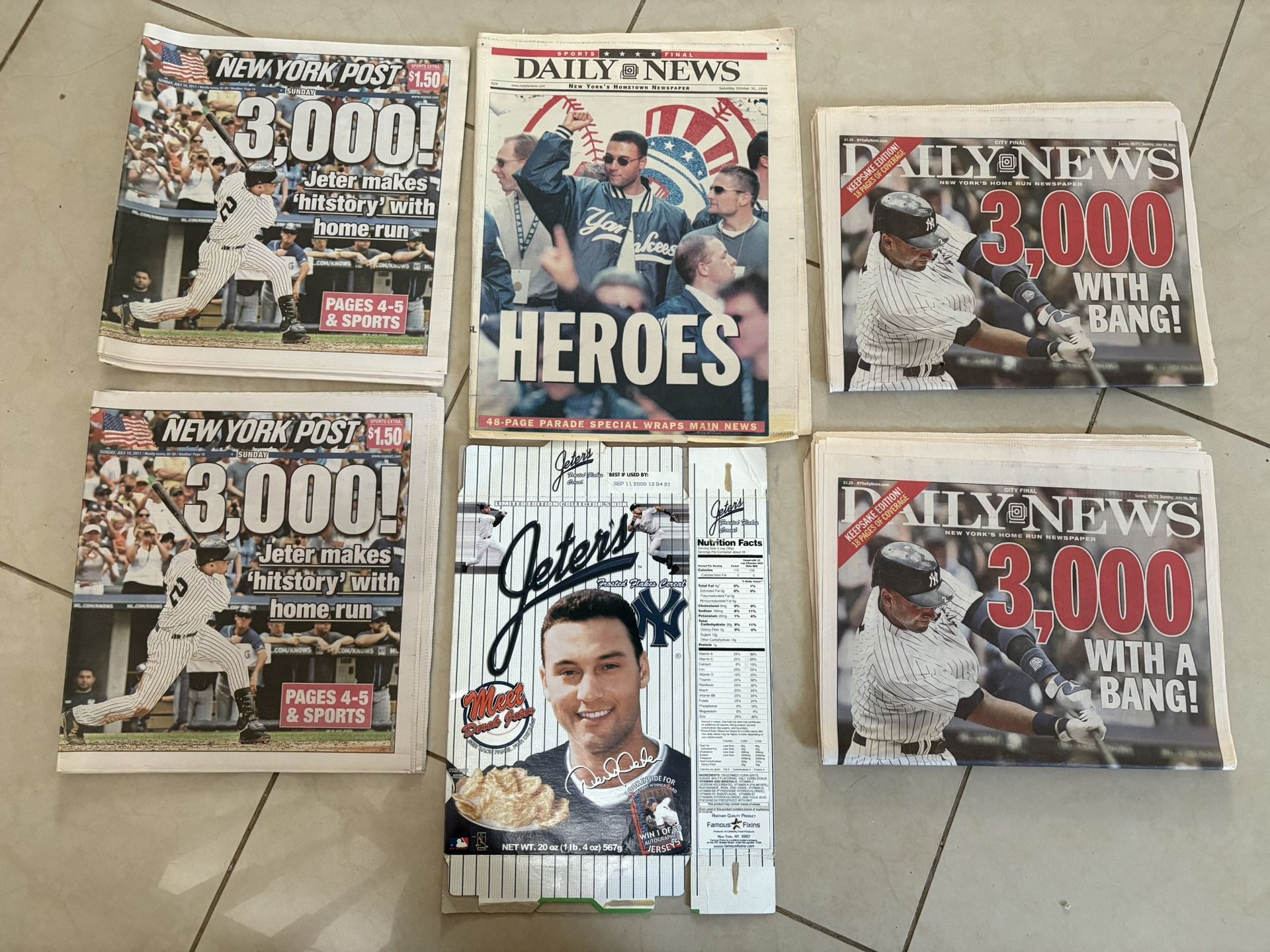 6 Yankees Newspapers Derek Jeter 3000 Hit, 1999 Championship Nike Adidas Jerseys Scooter Bike Giants Weights Sneakers Jordans Jets Knicks Mets