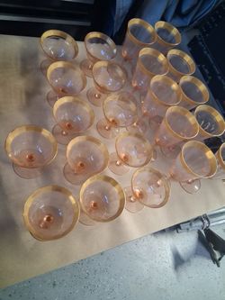 1930s–1950s Pink & Gold Encrusted Stemware