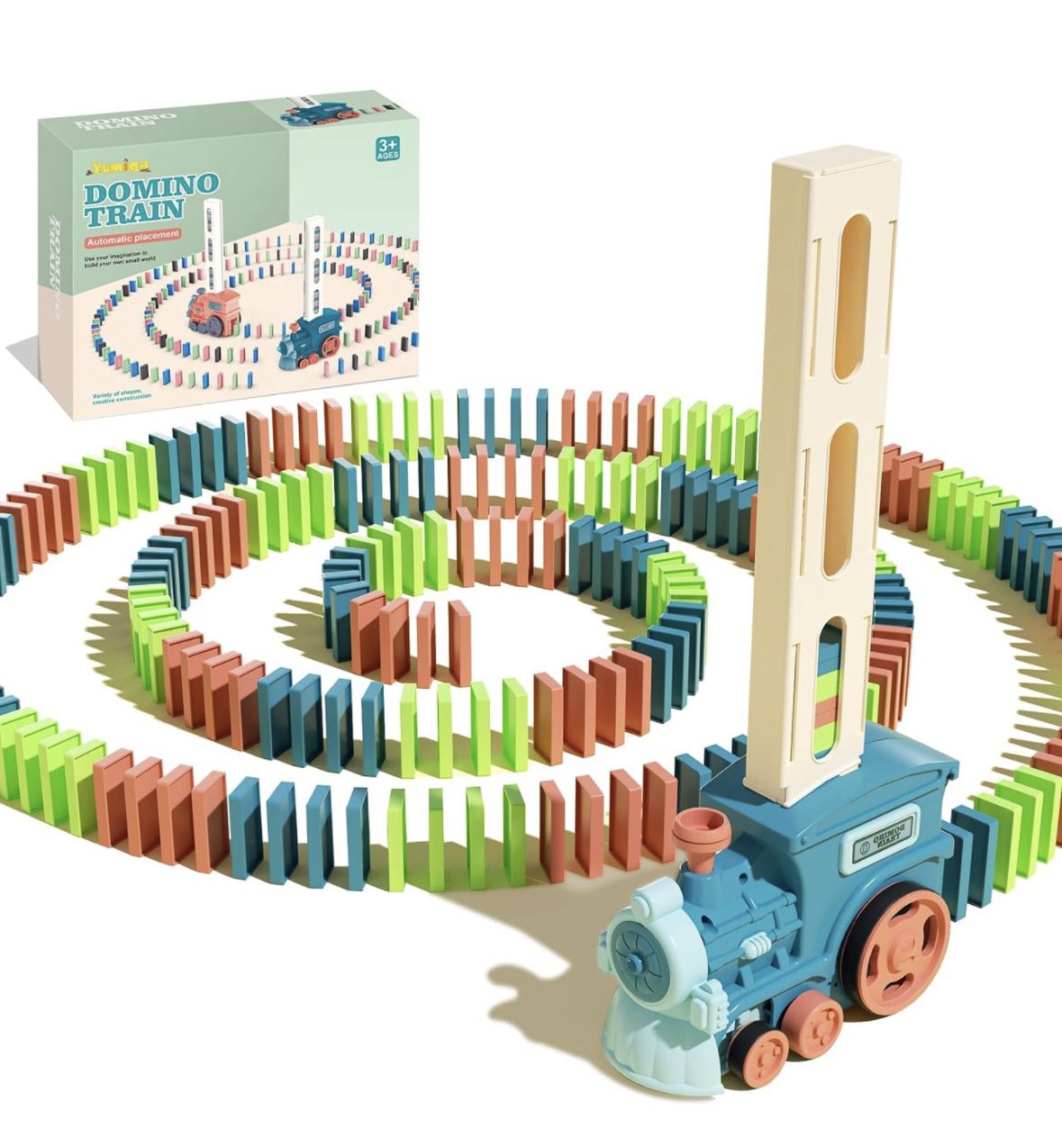 Domino Train Toys 200PCS Dominoes Kids Games STEM Stacking Toys Toddler Montessori Toys Set (blue)