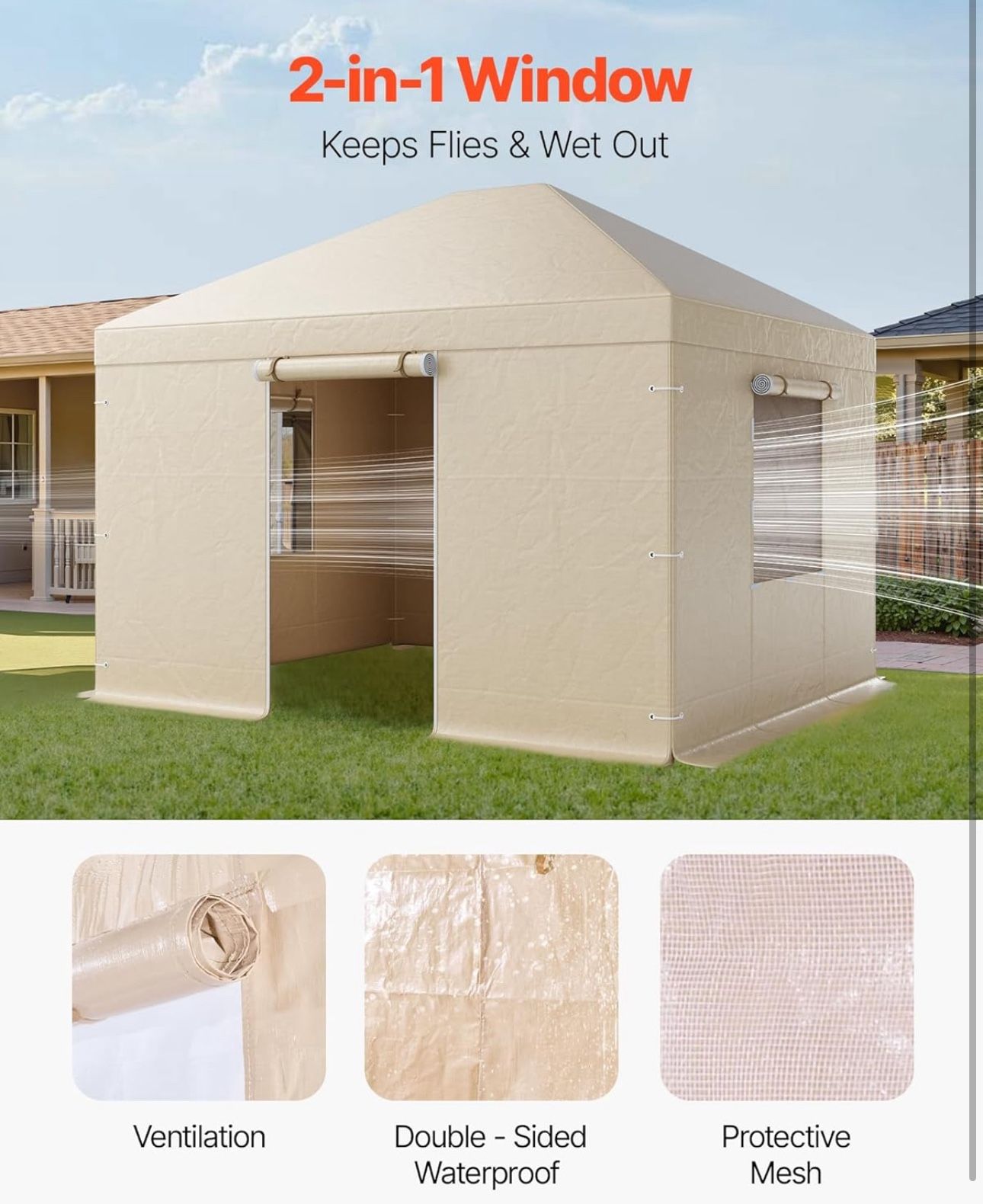 VEVOR Winter Gazebo Cover Fits 10 x 12 ft Hardtop Gazebos, All-Weather Gazebo Cover with Sidewalls & Mesh Windows,