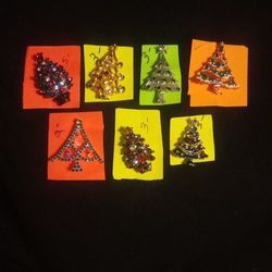 Vintage Rhinestone Christmas Tree Brooches