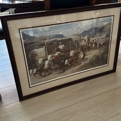 Famous Western Painting By Melvin Warren. “”When Cowboys Get Edgy.” S/N 116/750. Professionally Framed