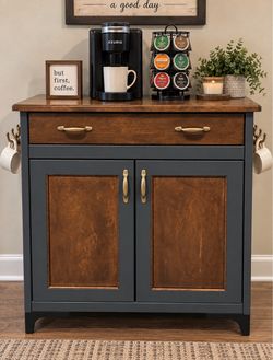 Two-Tone Wood Coffee Bar Cabinet with Drawer