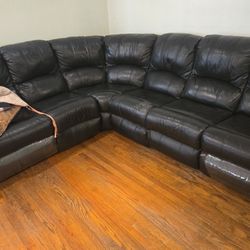 Leather Sectional Sofa Two Manual Recliners 95