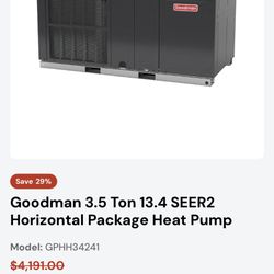 Goodman 3.5 Ton 13.4 SEER2 Horizontal Package Heat Pump