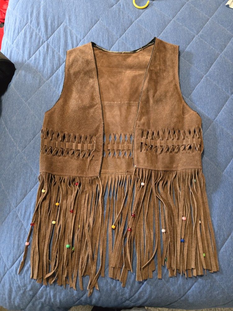 Vintage Suede Vest With Beaded Fringe