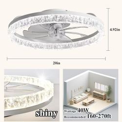 Ceiling Fans with Lights and Remote Fandelier - 20" Flush Mount Low Profile Modern Ceiling Fans for Bedroom - Stepless Color Temperature and 6 Speeds,