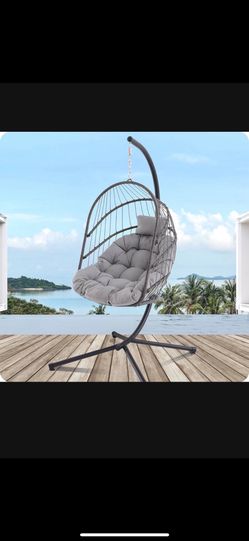 Hanging Egg Chair with Stand, Indoor Outdoor Wicker Rattan Egg Swing Chair with Cushion Headrest