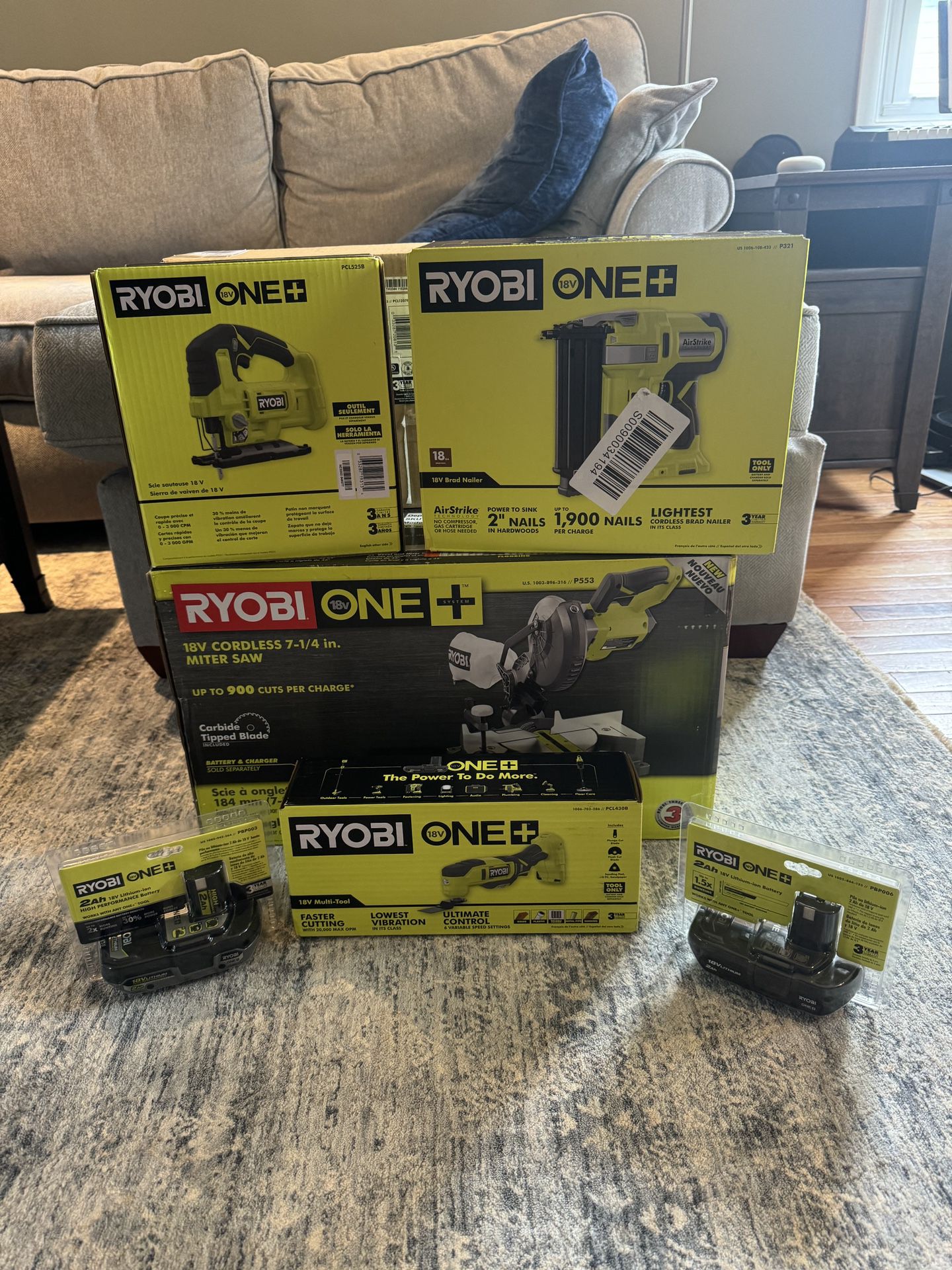 * NEW IN BOX * Ryobi One+ 18V Power Tools [nailers, multitools, miters, saws, sander, batteries] ($670 Retail Value)