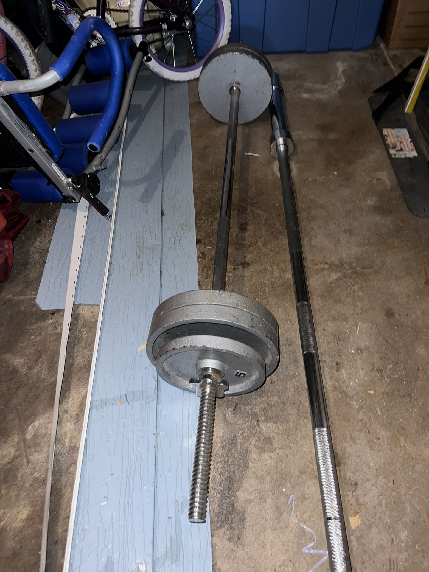 Sporting Good Free Weights And Two Barbells Olympic And Standard 4 10lbs Two 5lbs 2 Olympic 45 Pound Rubberized Plates