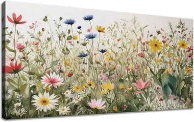 KZKU Watercolor Floral Botanical Prints Wildflower Pictures Wall Decor Colorful Plant Paintings Canvas Prints 20" x 40" Wall Art for Living Room Bedro