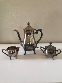 Leonard Silverplate 3pc Coffee/Tea Pot, Sugar, Creamer Vintage