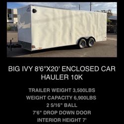 Enclosed car Hauler Trailer 8’6x20