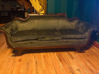 Antique Duncan Phyfe Style Green Velvet Sofa