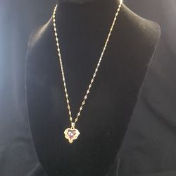 Jeweld Encrusted Heart 18k Gold Plated Stainless Steel Necklace 16+2 Length 