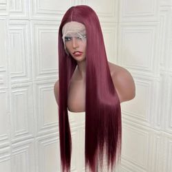 Burgundy Synthetic Hair Wig With Front Lace