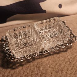 Antique Sterling & Lead Crystal Salt & Pepper Cellar 