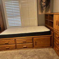 Bedframe with shelves and mattress