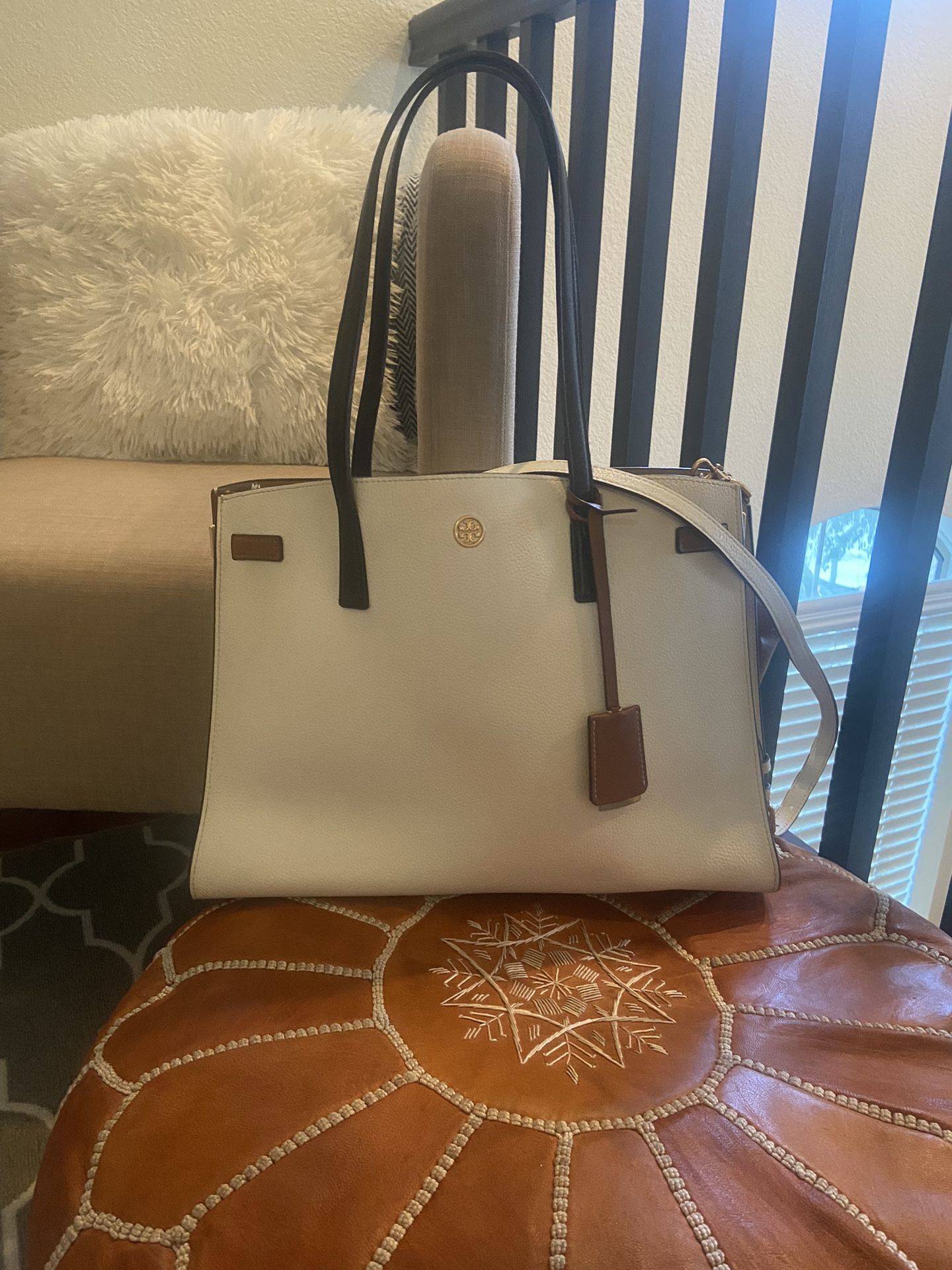 Tory Burch Large Tote White Leather And Suede