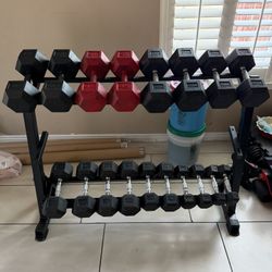 Dumbbells weights 5-50lbs plus rack 470lbs total