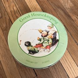 Vintage Good House Keeping  January 1937  Round Tin Container