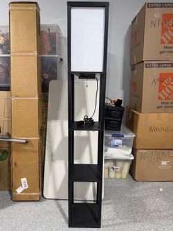 Black Floor Lamp with Shelves