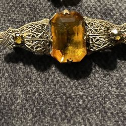 Beautiful Vintage Victorian ART DECO Amber Clear Fancy Cut Glass Brooch pin 