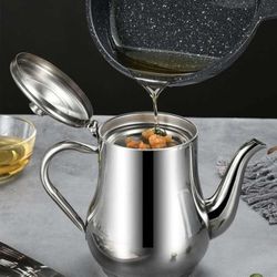 Silver Kitchen Oil Strainer Pot Stainless Steel Oil Dispenser Filter Container