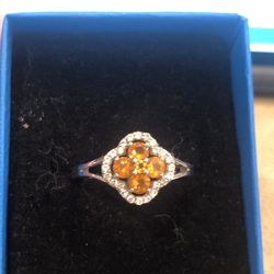 Mexican Fire Opal With White Zircon Ring