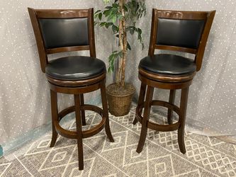 Espresso Finish Wooden Barstools with Leather Cushions (Set of 2)