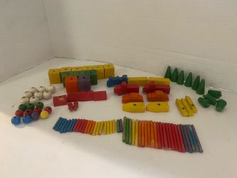 Vintage Playskool Wooden Peg Toy Replacement Parts Lot - Trees, Cars, Beads, Dowels