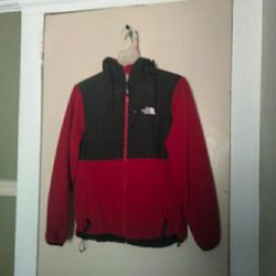 North Face Fleece size M Black/ Burgundy with hoodie 