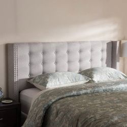 New Queen Size Upholstered Gray Winged Headboard