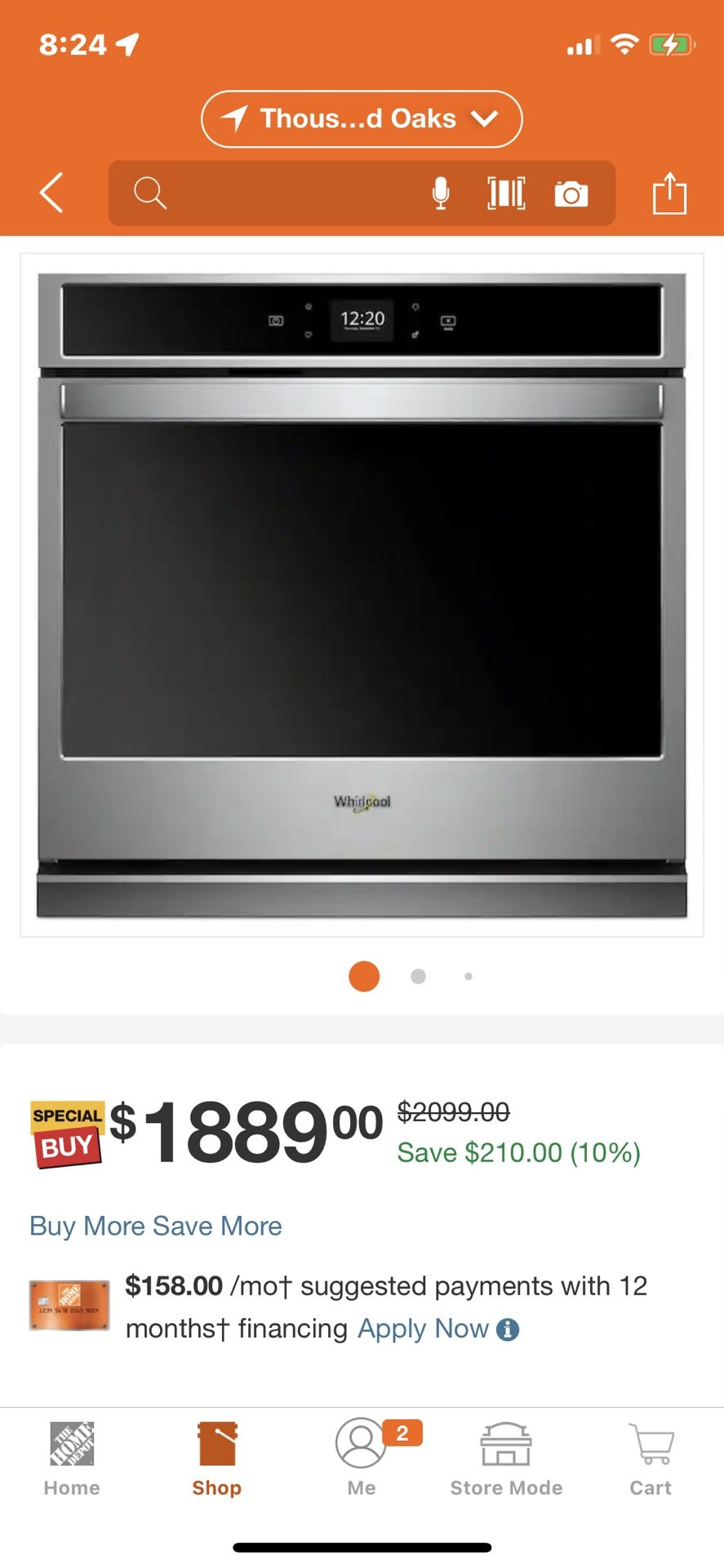 NEW NEVER USED WHIRLPOOL 30”SMART ELECTRIC STAINLESS STEEL OVEN WITH FACTORY WARRANTY 11/4/23