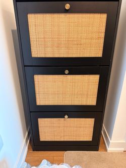 Black Shoe Cabinet with Rattan Doors
