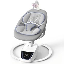 Momfann Baby Swing for Infants, ‎3D-Motion Electric Infant Swing for Baby Boy Girl, Adjustable Height and Angle 360°Rotating Seat (Light Grey)