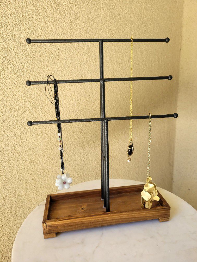 Wood And Black Metal Necklace Stand