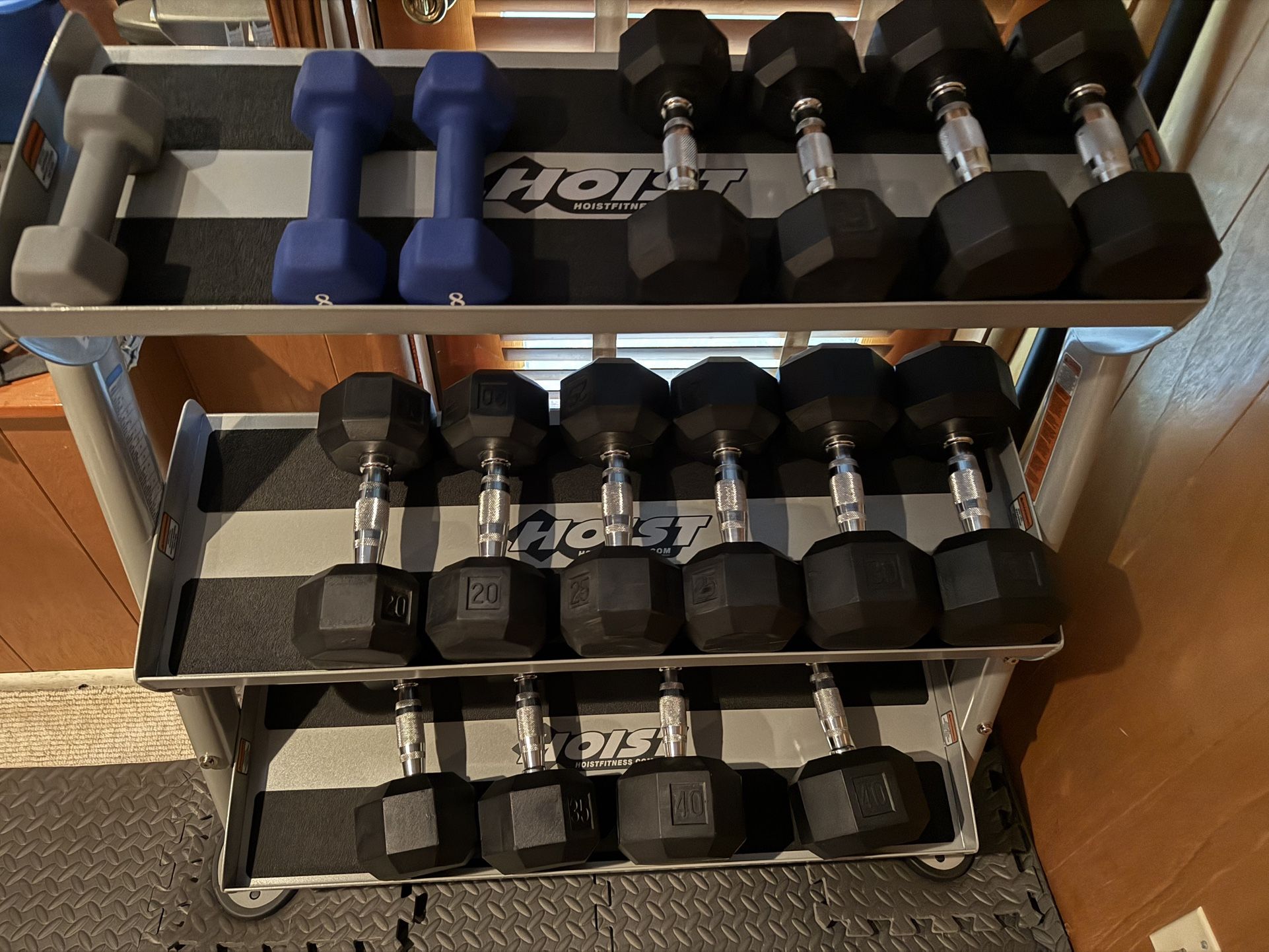 Dumbbell Set From 15lbs-75LB. Rubber Hex Style.