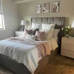 Light grey upholstered bed frame