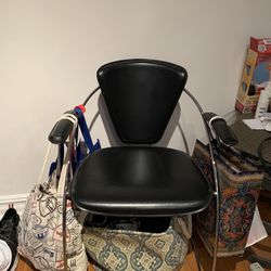 2 Leather Chairs With Metal Stands. Made In Italy 