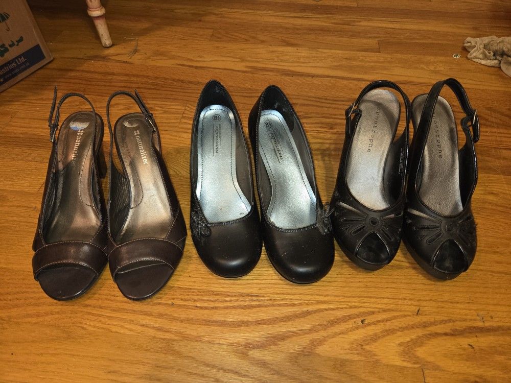 3 pairs of women's size 8.5 shoes heels wedges vintage apostrophe expressions naturalizer lot
