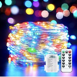 33Ft 100LED Outdoor String Lights, Fairy Lights Battery Operated with Remote, Waterproof Twinkle Lights for Bedroom Dorm Patio Tapestry Backyard Garde