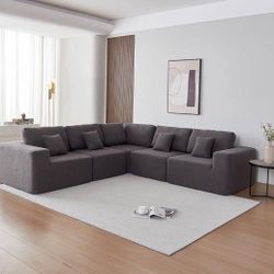 108 × 108'' Modular Sectional Couch, Modern L-Shape Floor Sofa, Comfy Lambswool Fabric L-Shape Sectional Sofa, Free Combination Foam-Filled Sleeper So